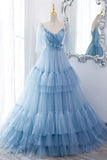 Blue A-line Tiered Layers Long Formal HZ0307