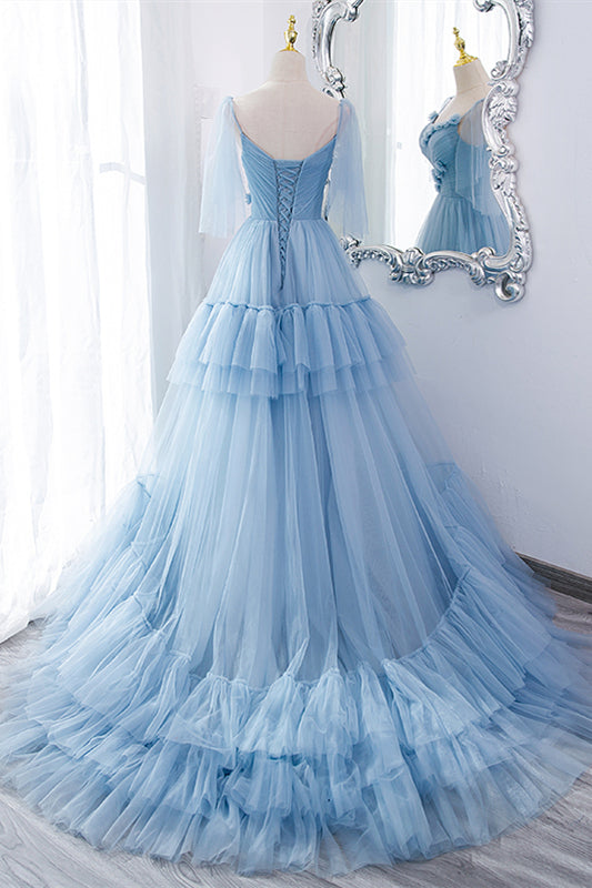 Blue A-line Tiered Layers Long Formal HZ0307