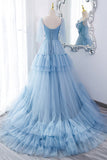 Blue A-line Tiered Layers Long Formal HZ0307