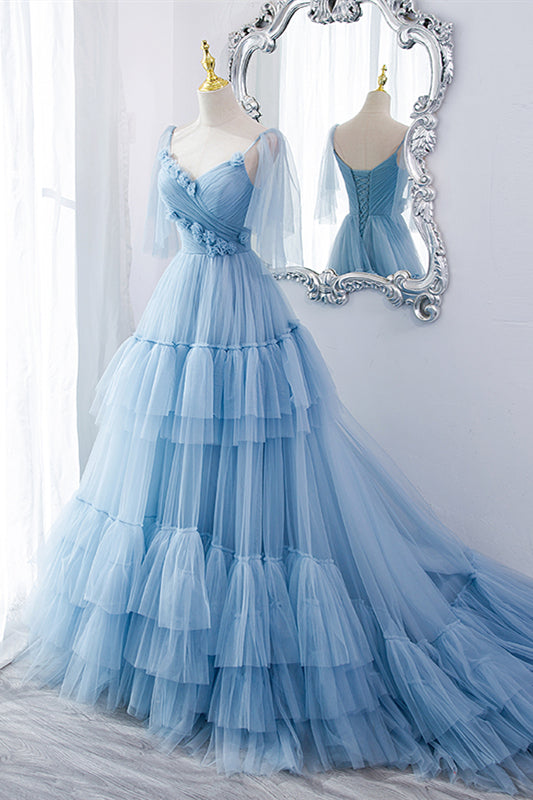 Blue A-line Tiered Layers Long Formal HZ0307
