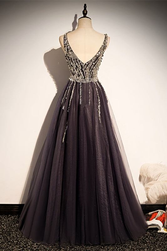 Classic A-line Brown and Silver Sequins Formal HZ0307