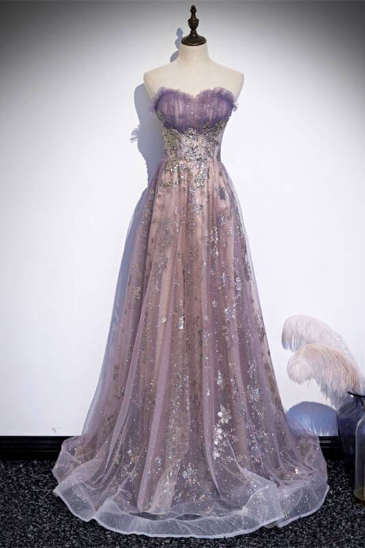 Strapless Purple A-line Long Prom HZ0307