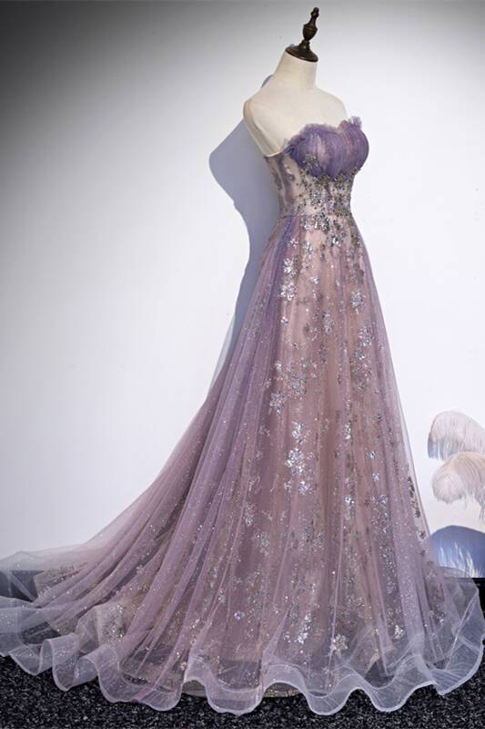 Strapless Purple A-line Long Prom HZ0307