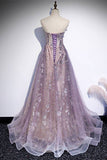Strapless Purple A-line Long Prom HZ0307