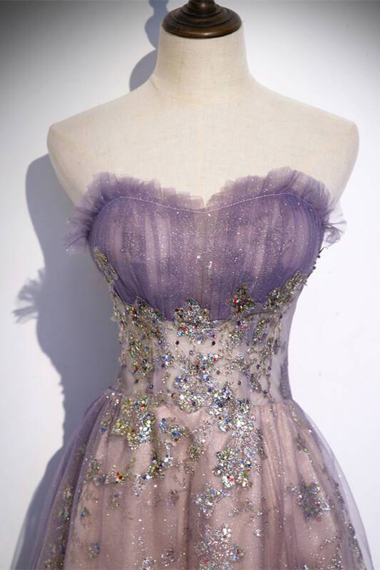Strapless Purple A-line Long Prom HZ0307