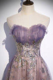 Strapless Purple A-line Long Prom HZ0307