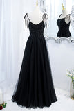 Black A-line Beaded Tulle Long Formal HZ0307