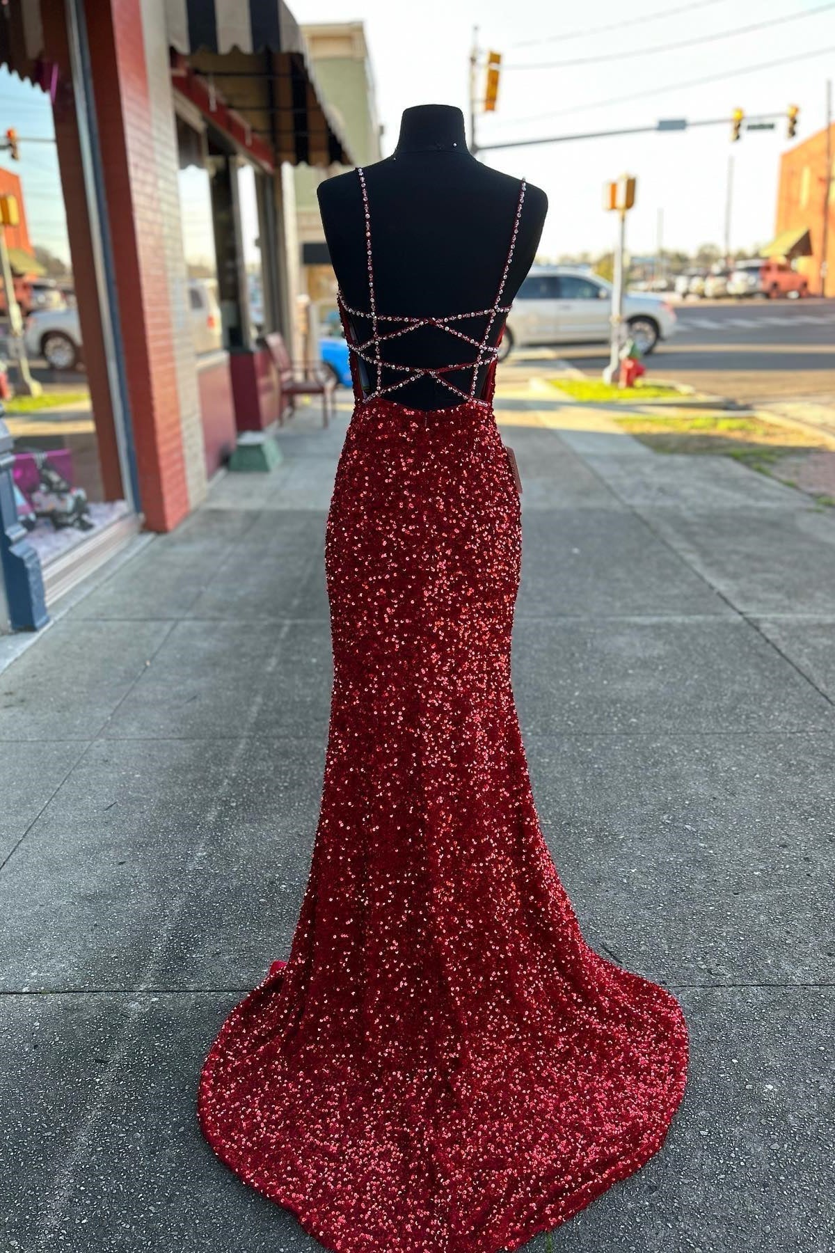 Beaded Straps Red Sequin Mermaid Formal HZ0307