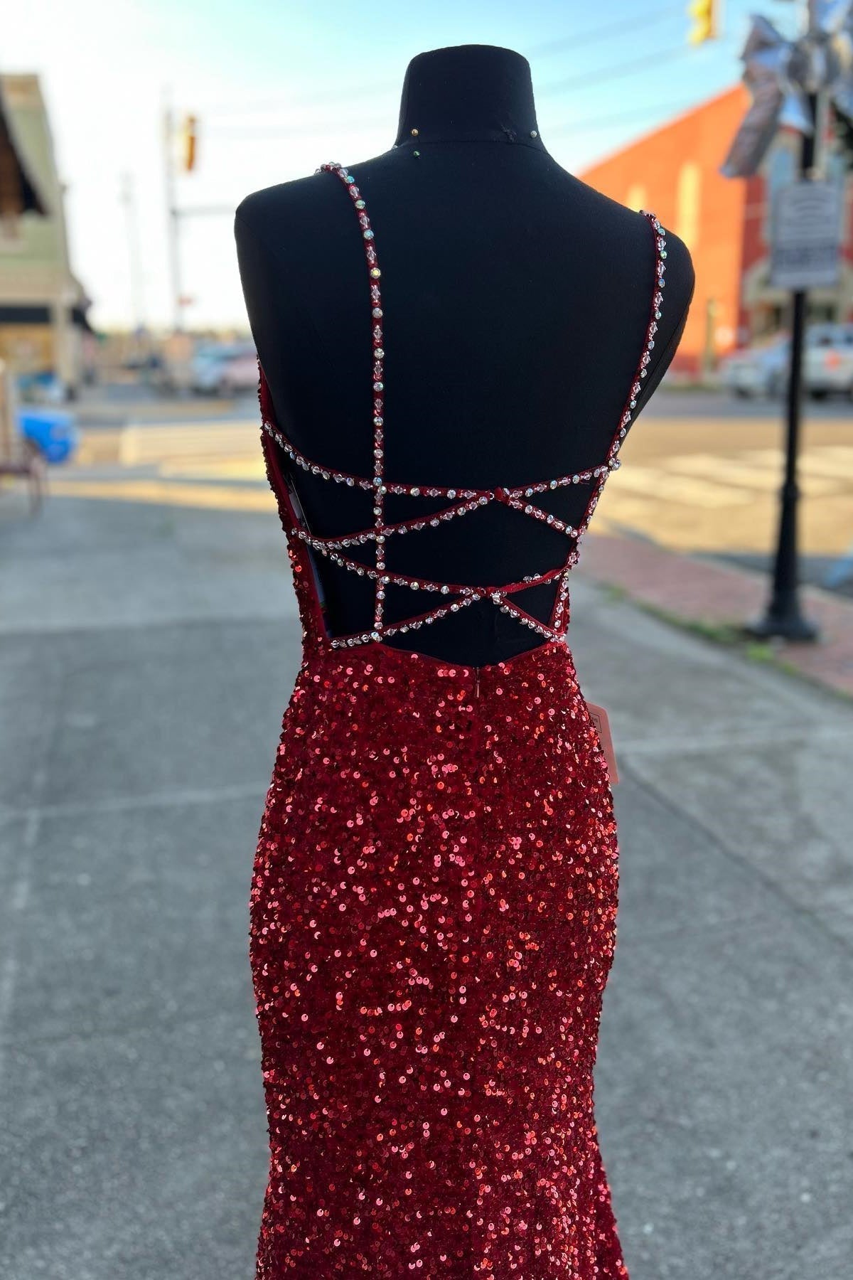 Beaded Straps Red Sequin Mermaid Formal HZ0307