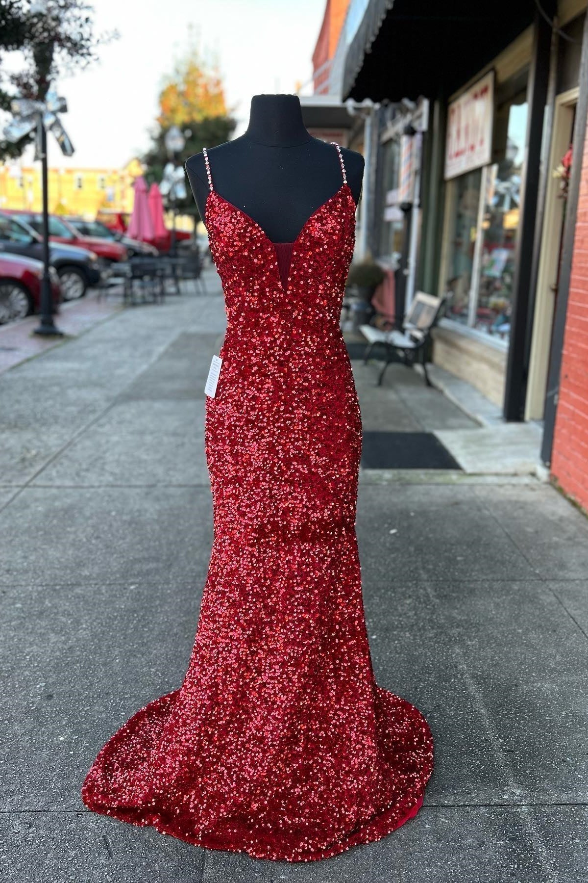 Beaded Straps Red Sequin Mermaid Formal HZ0307