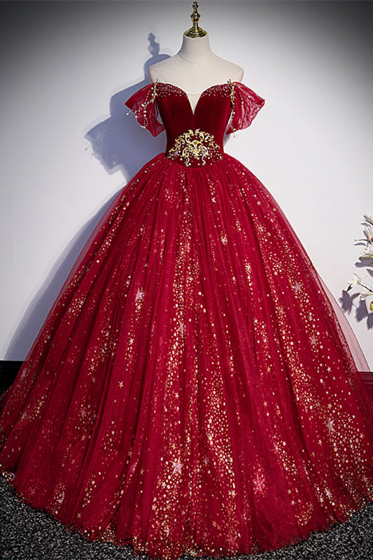 Sparkle Wine Red Off the Shoulder Ball HZ0307