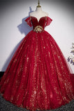 Sparkle Wine Red Off the Shoulder Ball HZ0307