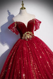 Sparkle Wine Red Off the Shoulder Ball HZ0307