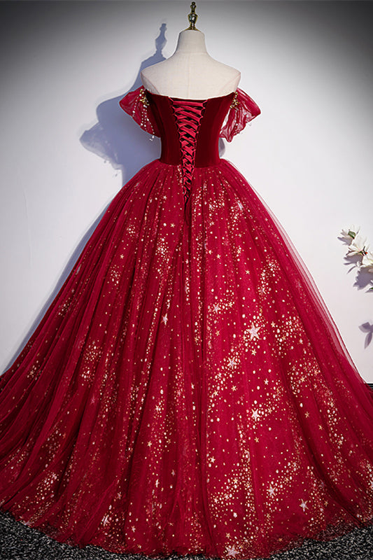 Sparkle Wine Red Off the Shoulder Ball HZ0307