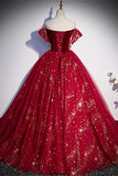 Sparkle Wine Red Off the Shoulder Ball HZ0307