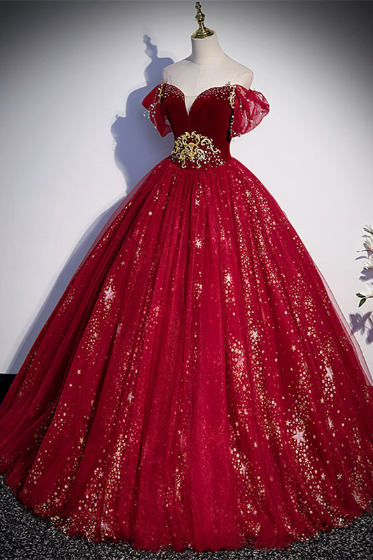 Sparkle Wine Red Off the Shoulder Ball HZ0307