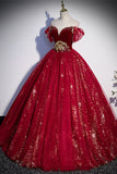 Sparkle Wine Red Off the Shoulder Ball HZ0307