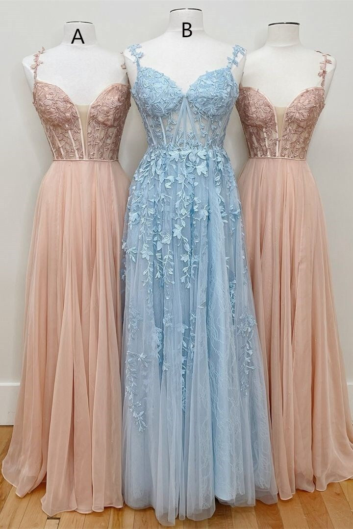 Red A-line Lace Appliques Chiffon Long Prom HZ0307