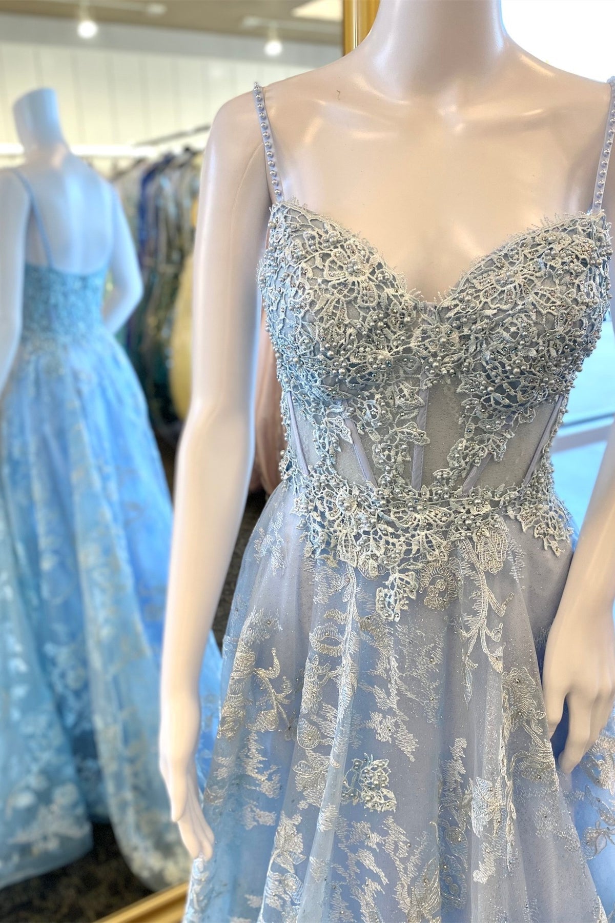 Light Blue Appliques A-line Long Formal HZ0307