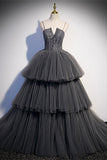 Spaghetti Straps Grey Tiered Layers Long Formal HZ0307