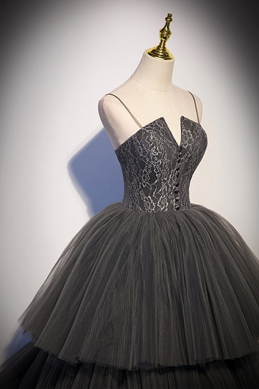 Spaghetti Straps Grey Tiered Layers Long Formal HZ0307