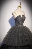 Spaghetti Straps Grey Tiered Layers Long Formal HZ0307