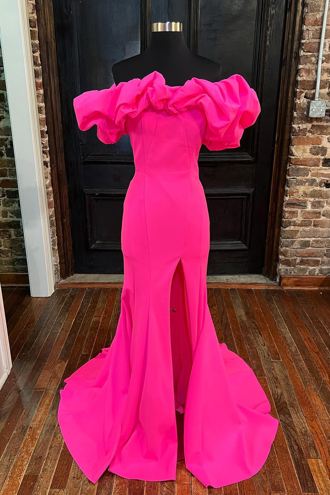 Hot Pink Off the Shoulder Mermaid Long Formal Dress with HZ0307