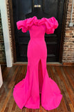 Hot Pink Off the Shoulder Mermaid Long Formal Dress with HZ0307