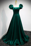 Green A-line Long Formal Dress with Puffy HZ0307