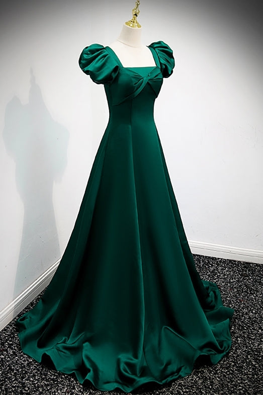 Green A-line Long Formal Dress with Puffy HZ0307