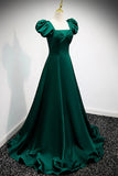 Green A-line Long Formal Dress with Puffy HZ0307
