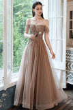 Stunning Champagne Tulle Long Party HZ0307