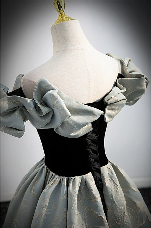 Fairy Off the Shoulder Black and Green Satin Long Prom HZ0307