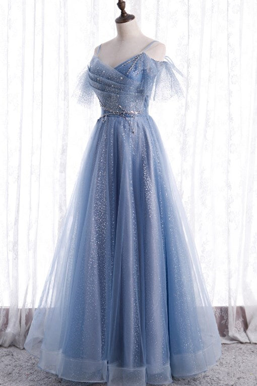Blue A-line Long Formal Dress with Spaghetti HZ0307
