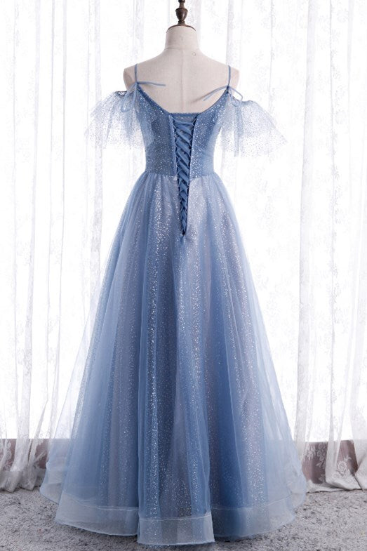 Blue A-line Long Formal Dress with Spaghetti HZ0307