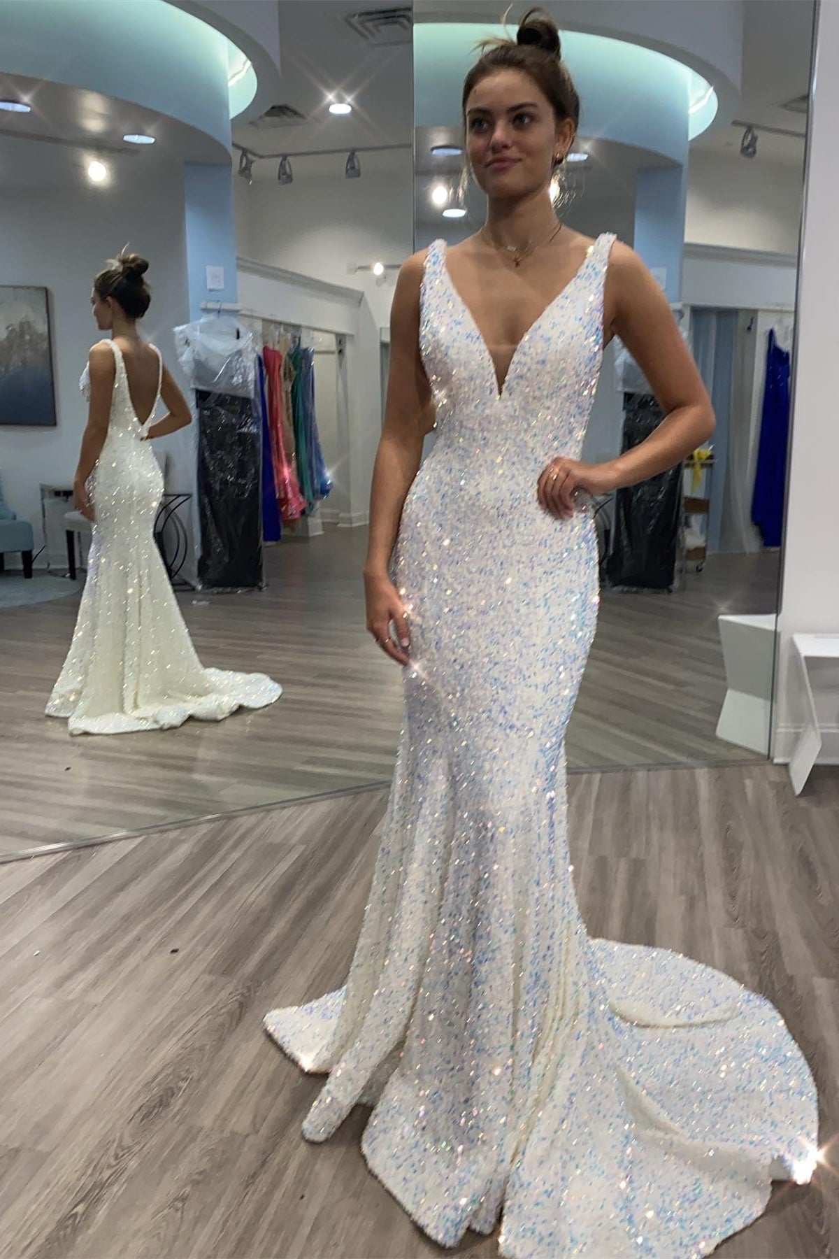 Stunning White Sequin Mermaid Long Formal HZ0307