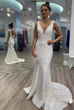 Stunning White Sequin Mermaid Long Formal HZ0307