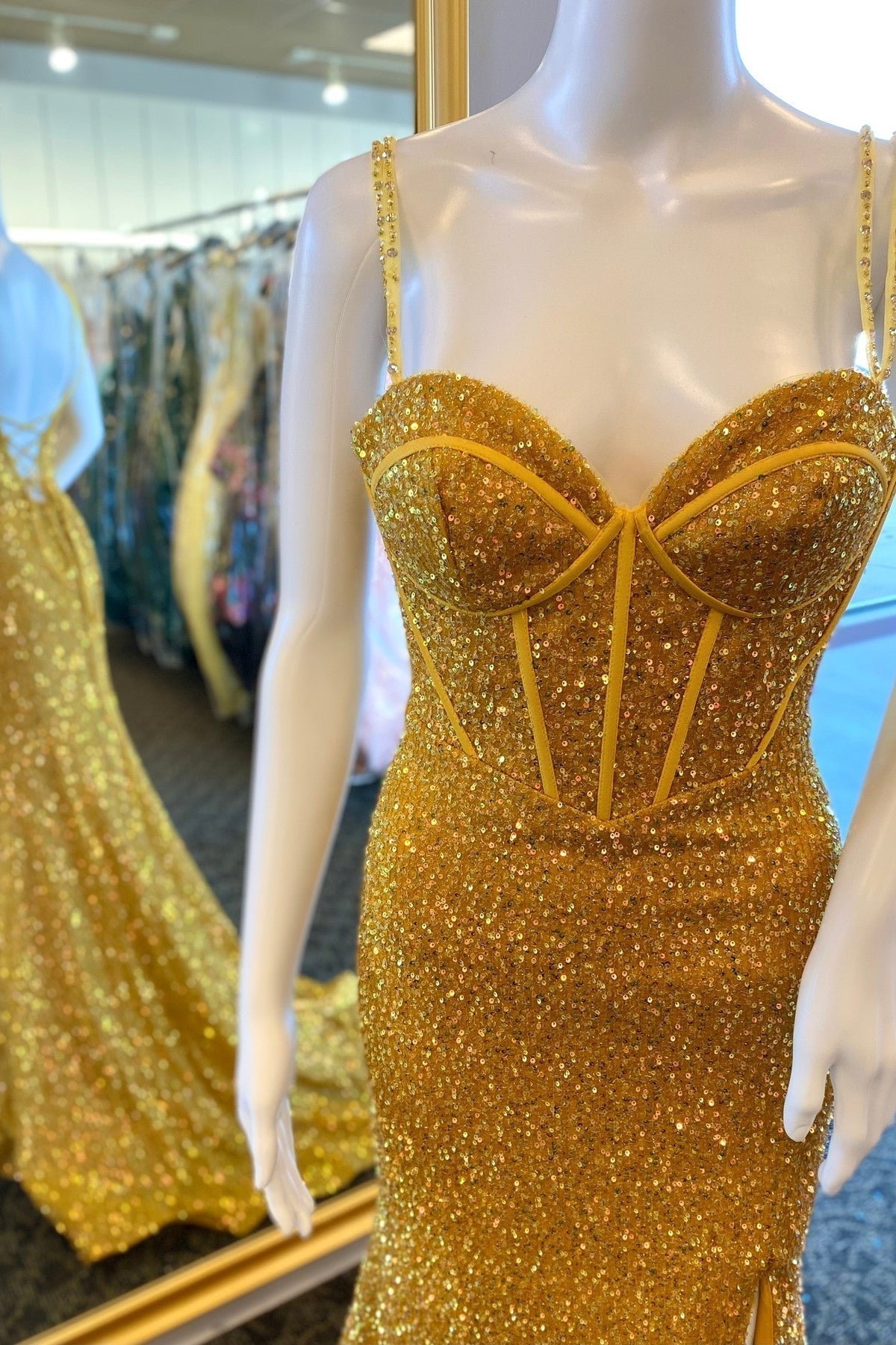 Yellow Sequin Mermaid Long Formal Dress with HZ0307
