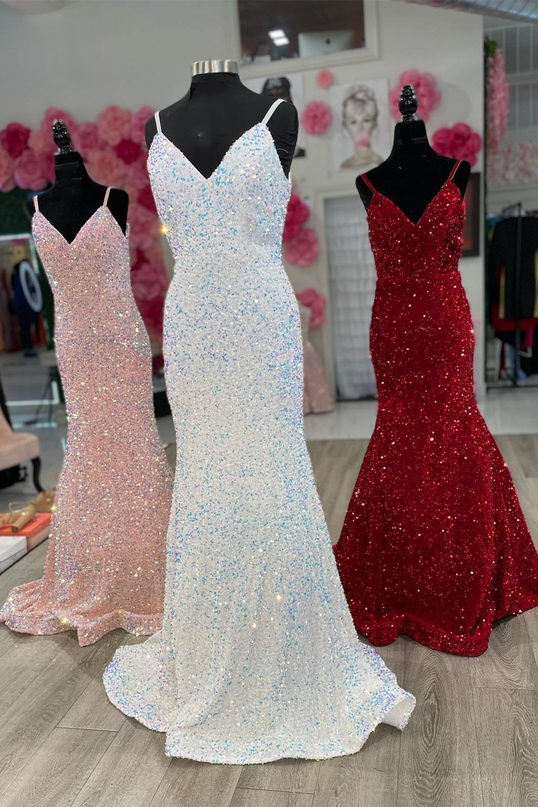 Sparkle Sequin Straps Mermaid Long Prom HZ0307