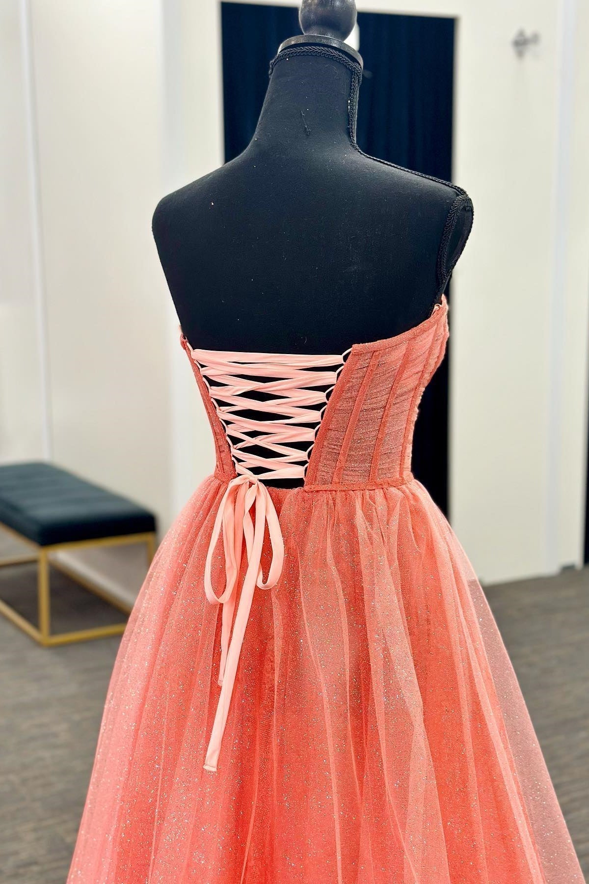 Strapless Coral A-line Long Formal HZ0307