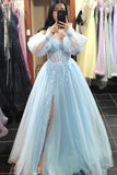 Princess Light Blue Lace Appliques A-line Formal HZ0307