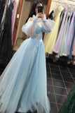 Princess Light Blue Lace Appliques A-line Formal HZ0307