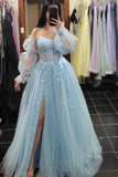 Princess Light Blue Lace Appliques A-line Formal HZ0307