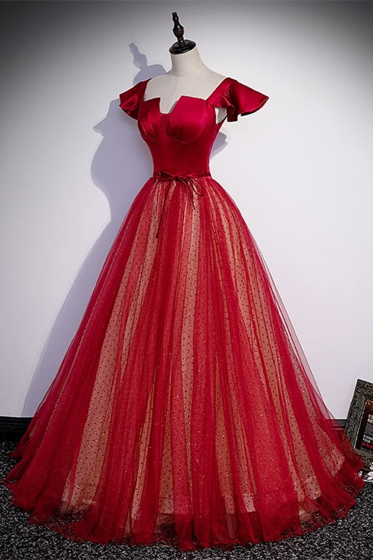 Unique Red A-line Long Princess Dress with Cap HZ0307
