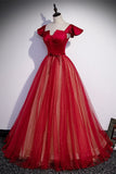 Unique Red A-line Long Princess Dress with Cap HZ0307