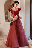 Unique Red A-line Long Princess Dress with Cap HZ0307