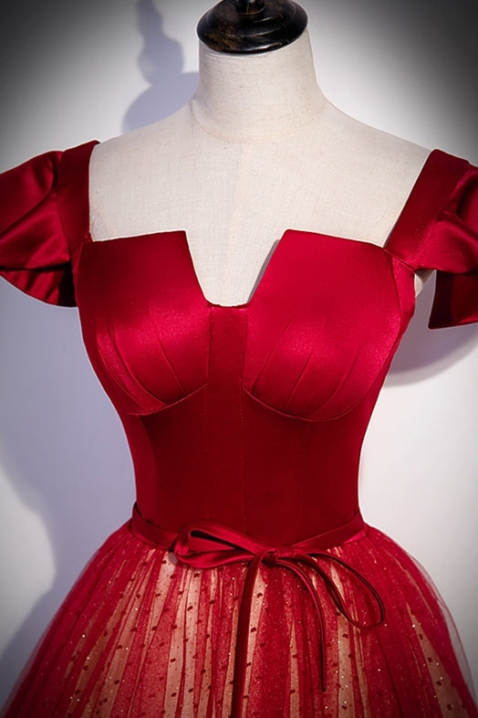 Unique Red A-line Long Princess Dress with Cap HZ0307
