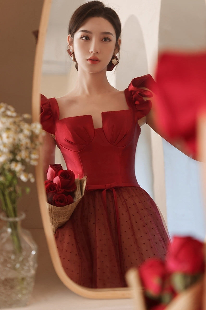 Unique Red A-line Long Princess Dress with Cap HZ0307