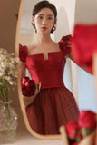 Unique Red A-line Long Princess Dress with Cap HZ0307