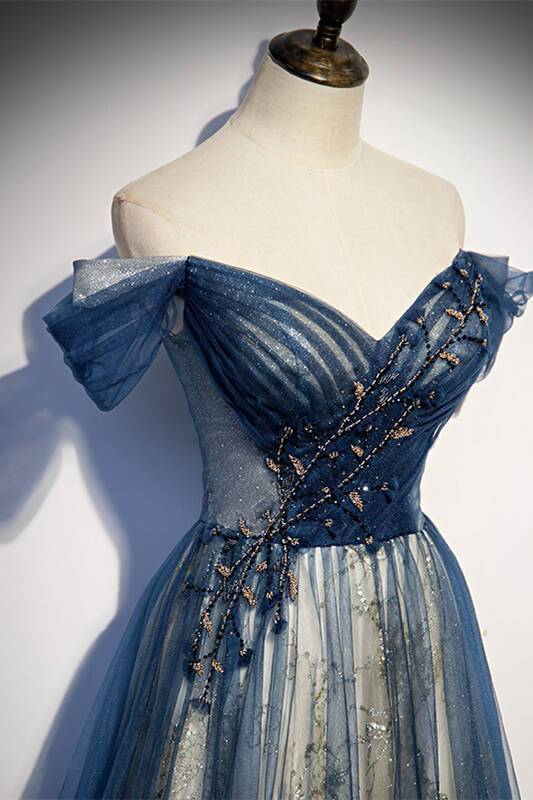 Off the Shoulder Navy Blue Tulle Formal HZ0307
